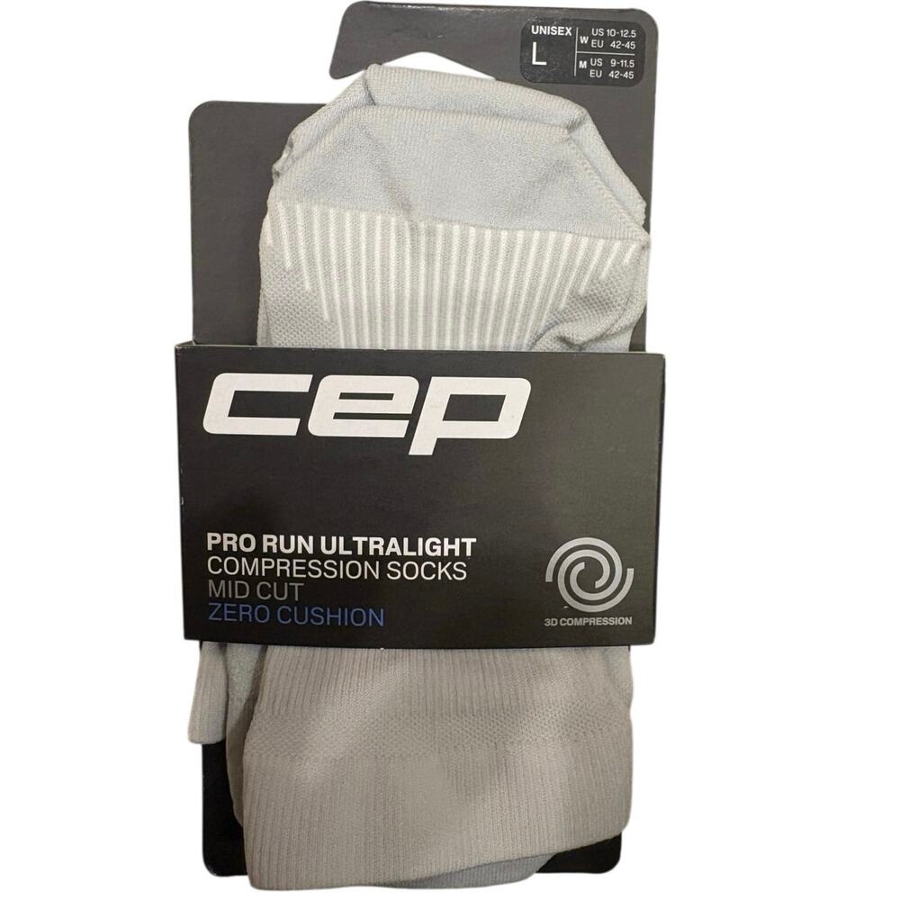 NWT CEP Core Run Mid Cut Compression Socks Size L Unisex Gray Zero Cushion